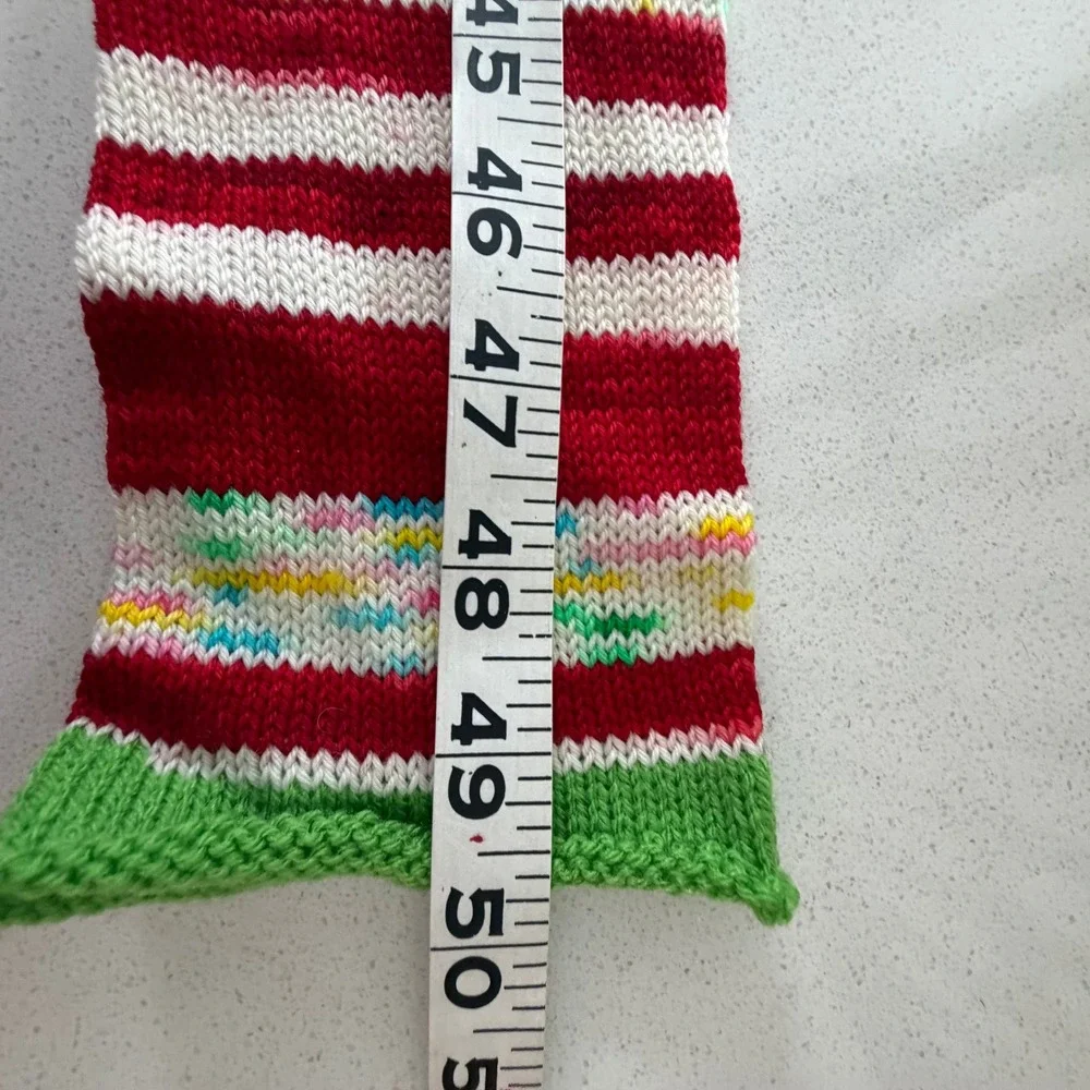 Handmade Red White Striped Knit Sock‎ Tube Speckle Holiday 49 in